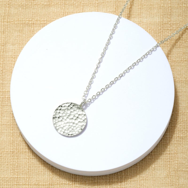 Fettero Pendant Necklace Sliver Hammered Coin Pendant Platinum Plated Dainty Simple Jewelry for Women - Image 4